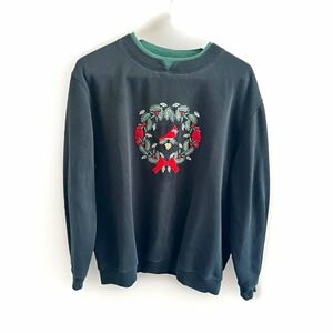 Baxter & Wells Womens 2X Black Fleece Crewneck Sweatshirt Embroidered Christmas